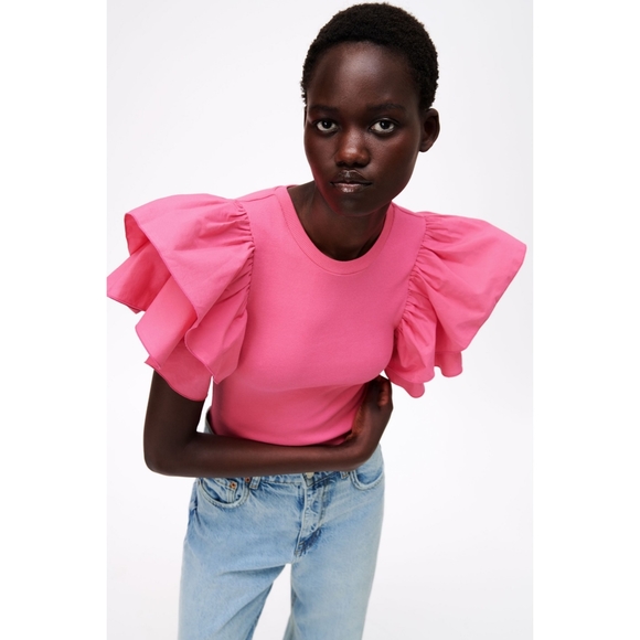 Zara Tops Zara Puff Ruffle Sleeve Bodysuit Poshmark